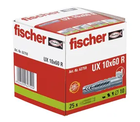 fischer UX 10x60 RS univerzálna hmoždinka s golierom 25 ks