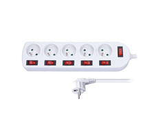 Solight PP144 predlžovací prívod 5 zásuviek 3m biela / 6x vypínač