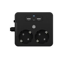 Icy Box IB-MPS2220B-CH čierna / viacnásobná zásuvka 2 zásuvky čierna / 2x USB / 1x USB-C / montáž na stôl / stenu