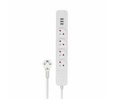 SAVIO LZ-12 Predlžovací prívod 4 zásuvky 3m biela / 3x USB-A / vypínač