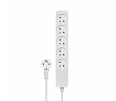SAVIO LZ-10 Predlžovací prívod 5 zásuviek 5m biela / vypínač