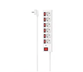 Hama predlžovací prívod biela / 6 zásuviek / prepäťová ochrana / individuálne vypínače / 3680W