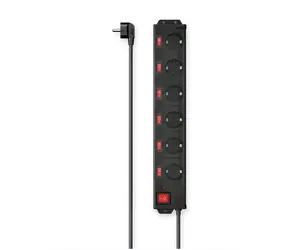 Hama predlžovací prívod čierna / 6 zásuviek / prepäťová ochrana / individuálne vypínače / 3680W