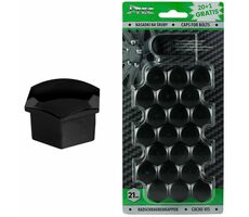 AMiO Krytky ochranné čierna / čiapočky plastové na skrutky / matice kolies 21mm - čierne / sada 21ks