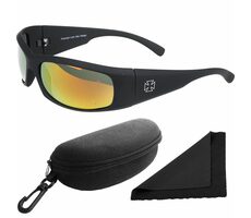 Polarized Okuliare slnečné 77 - obrúčky čierne - sklá červeno-zlatá zrkadlové / polarizačné sklá / púzdro