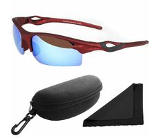 Polarized Okuliare slnečné 174 - obrúčky červené - sklá modrá zrkadlové / polarizačné sklá / púzdro