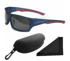 Polarized Okuliare slnečné 247 - obrúčky modré-červené / sklá tmavé / polarizačné sklá / púzdro a ut