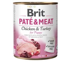 Brit Paté &amp; Meat Puppy 800 g / Konzerva pre psov / 70% kura a morka / Čisté mäsové päty s kúskami vnútorností a mäsa