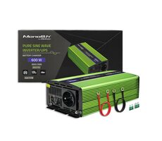 Qoltec 51940 Monolitový menič napätia a nabíjačka batérií / 300W / 600W / Vstup 12V DC / 1x 230V / 1x USB