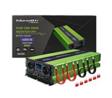 Qoltec 51943 Monolitový menič napätia a nabíjačka batérií / 2000W / 4000W / Vstup 12V / 2 x 230V / 1x USB / LCD