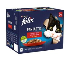 PURINA Felix Fantastic flavors in jelly 24x 85g / Kapsičky pre mačky / kuracie &amp; hovädzie &amp; králičie &amp; jahňacie