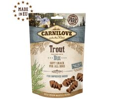 CARNILOVE Dog Semi-Moist Snack Trout &amp; Dill 200g / Polomäkká maškrta pre psov 