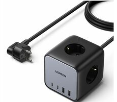 Ugreen DigiNest Cube 1.8m čierna / 3x 230V / 2x USB-A / 2x USB-C 65W 