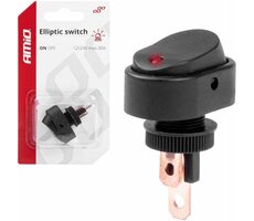 AMiO Vypínač/spínač kolískový oválny s červenou LED diódou 12/24V 30A