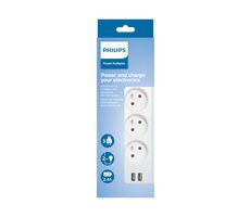 Philips SPN3032WA/60 biela / Predlžovací kábel / 3 zásuvky / 2 USB-A / 2m