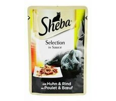 Sheba Selection kura + hovädzie v šťave 85g / Kapsička pre mačky