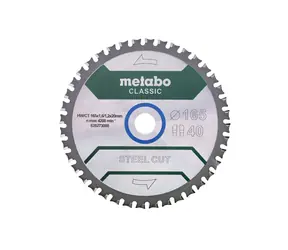 Metabo SteelCutClassic 165x20 / Pílový kotúč / HW/CT / Priemer 165 x 20 mm / Šírka rezu 1.6 mm / Počet zubov 40