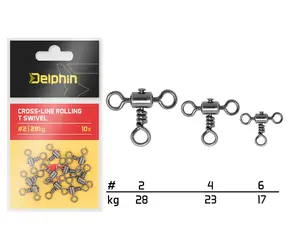 Delphin Obratlík Cross-line Rolling T Swivel Veľkosť 2 28kg 10ks
