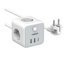 Tessan TS-301-C-GR biela / Predlžovací kábel / 2 m / 3x AC / 2x USB-A / 1x USB-C