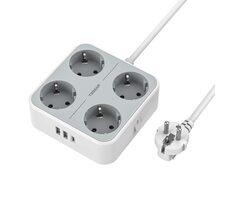 Tessan TS-302-C-GR biela / Predlžovací kábel / 2 m / 4X AC / 2x USB-A / 1x USB-C
