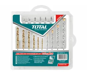 TOTAL-TOOLS Vrtáky a hroty sada 16ks / HSS