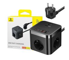 Baseus E00066400117-00 PowerCombo predlžovací kábel 1.5m čierna / 3x AC / 2x USB-A / 2x USB-C