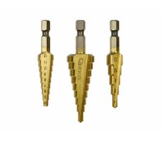 GEKO Stupňovité kužeľové vrtáky 1/4" 3ks 