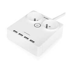 Huslog Predlžovací prívod 230V 1.5m biela / 2 zásuvky / 4X USB-A