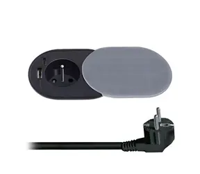 Solight PP124C-PD20 1z + USB A + C 20W PD vstavaná zásuvka s posuvným viečkom strieborná / kábel 2m