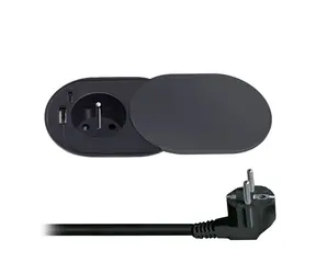 Solight PP124CB-PD20 1z + USB A + C 20W PD vstavaná zásuvka s posuvným viečkom čierna / kábel 2m