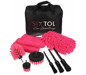 SIXTOL CAR DETAILING PINK 9 / Multifunkčná sada nástrojov na čistenie a umývanie auta / 9ks 