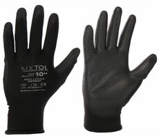SIXTOL GLOVE PE-PU 10 čierne / Rukavice pracovné z polyesteru polomáčané v polyuretáne / veľkosť 10 