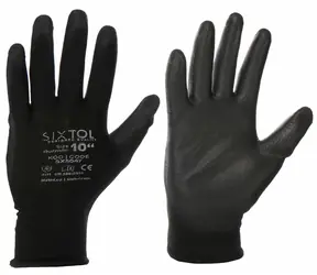 SIXTOL GLOVE PE-PU 10 čierne / Rukavice pracovné z polyesteru polomáčané v polyuretáne / veľkosť 10 