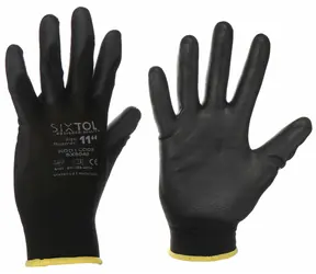 SIXTOL GLOVE PE-PU 11 čierne / Rukavice pracovné z polyesteru polomáčané v polyuretáne / veľkosť 11
