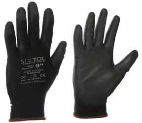 SIXTOL GLOVE PE-PU 9 čierne / Rukavice pracovné z polyesteru polomáčané v polyuretáne / veľkosť 9