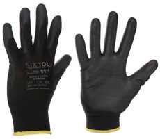 SIXTOL GLOVE PE-PU 11 čierne vel 11" / Rukavice pracovné z polyesteru polomáčané v PU / 6 párov 