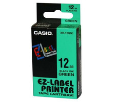 Casio originálna páska do tlačiarne štítkov Casio XR-12GN1 / čierna tlač / zelený podklad / nelaminovaná / 8m / 12mm