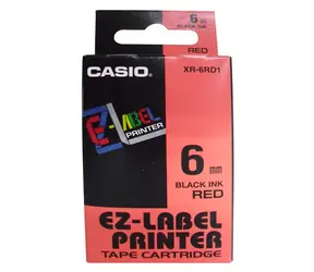 CASIO originálna páska do tlačiarne štítkov CASIO XR-6RD1 / čierna tlač / červený podklad / nelaminovaná / 8m / 6mm