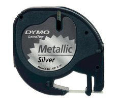 Dymo originálna páska do tlačiarne štítkov 12mm x 4M (strieborný podklad) / čierna tlač / LetraTag metalická páska