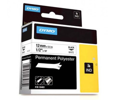 Dymo originálna páska do tlačiarne štítkov 12mm x 5.5m (biely podklad) / čierna tlač / RHINO permanentná polyesterová D1