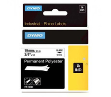 Dymo originálna páska do tlačiarne štítkov 19mm x 5.5m / čierna tlač / biely podklad / RHINO permanentná polyesterová D1