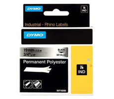 Dymo originálna páska do tlačiarne štítkov 19mm x 5.5m (metalický podklad) / čierna tlač / RHINO permanentná polyesterová D