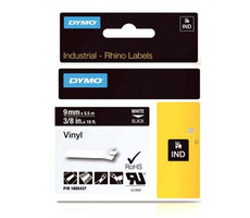 Dymo originálna páska do tlačiarne štítkov 9mm x 5.5mm / biela tlač / čierny podklad / RHINO vinylová profi D1