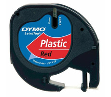 Dymo originálna páska do tlačiarne štítkov 12mm x 4M (červený podklad) / čierna tlač / LetraTag plastová páska