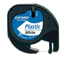 Dymo originálna páska do tlačiarne štítkov 12mm x 4M (biely podklad) / čierna tlač / LetraTag plastová páska