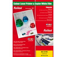 folex BG-72 WO DIN A4 / Biela lesklá polysterová fólia pre obojstrannú tlač / laser / 50 ks