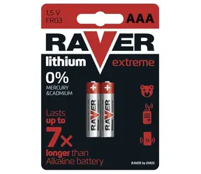 Batéria AAA Raver, 1,5V Lithium, vydrží až 7x dlhšie ako alkalické batérie, 2 ks