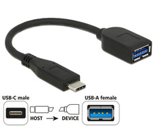 DeLock adaptér SuperSpeed USB 10 Gbps (USB 3.1 Gen 2) USB Type-C male > USB Typ-A samica 10 cm koaxiál Premium čierna