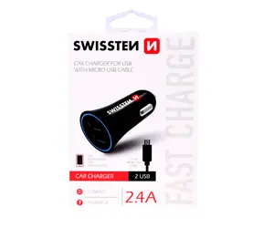 SWISSTEN CL Adaptér 2.4A 2x USB + microUSB kábel čierna