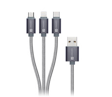 CONNECT IT Wirez 3in1 USB-C &amp; Micro USB &amp; Lightning 1.2m strieborno-šedá